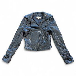 VTG 00s Sz XSCosta Blanca Leather Moto Biker Jacket Cropped Asymmetric Zip Black